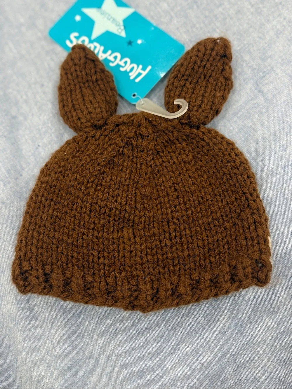 NWT Hand Knit Brown & Cream Fawn Baby Hat by Huggalugs 0-6 Mos
